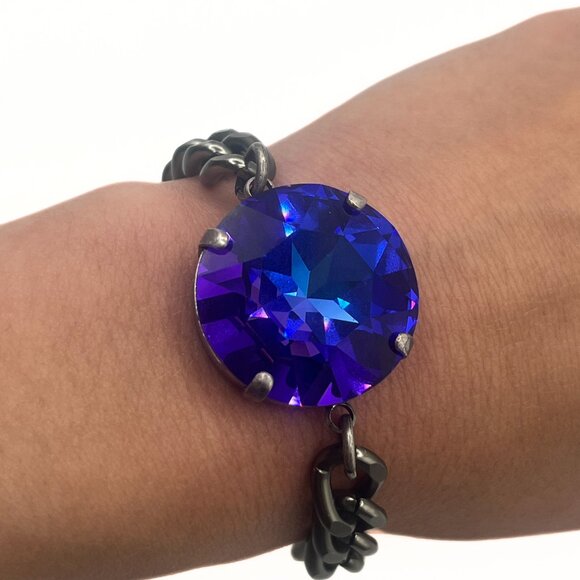 Handcrafted Large Blue/Purple Swarovski Crystal Chunky Chain Bracelet - Luxury - Picture 2 of 11